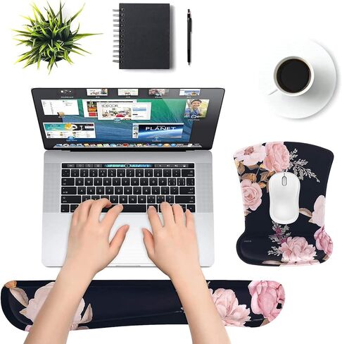 MOSISO Compatible with MacBook Air 13 inch Case 2020-2018 Release A2337 M1 A2179 A1932,Plastic Peony Hard Case&Keyboard Cover&Wrist Rest Support for Mouse Pad Keyboard Set Mousepad Non-Slip Base,Black in Saudi Arabia