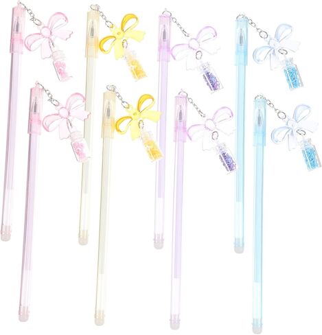 صمم 8pcs glitter bow pendant أقلام محمولة من طلاب الكتابة المحمولة للمدرسة والمكاتب القابلة للسحب الحبر القابل للتراجع عن قرطاسية الكتابة العشوائية in Kuwait