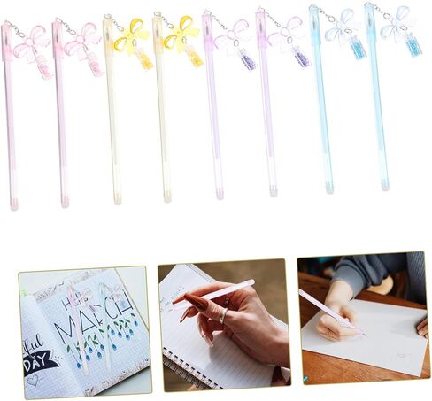 صمم 8pcs glitter bow pendant أقلام محمولة من طلاب الكتابة المحمولة للمدرسة والمكاتب القابلة للسحب الحبر القابل للتراجع عن قرطاسية الكتابة العشوائية in Kuwait