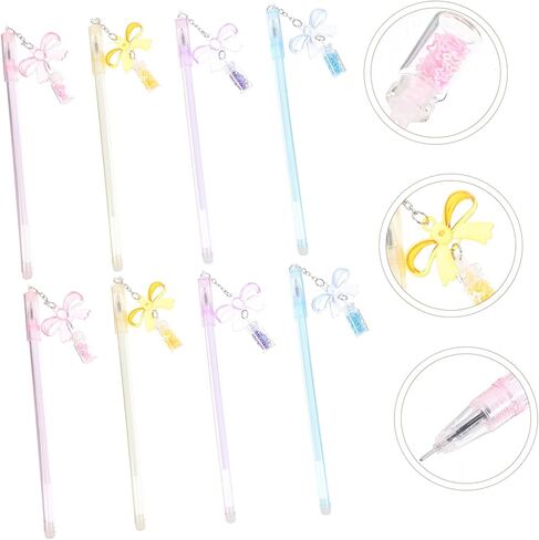 صمم 8pcs glitter bow pendant أقلام محمولة من طلاب الكتابة المحمولة للمدرسة والمكاتب القابلة للسحب الحبر القابل للتراجع عن قرطاسية الكتابة العشوائية in Kuwait