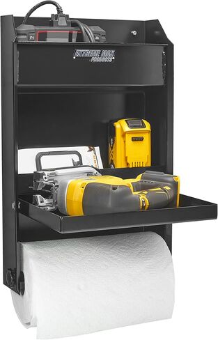 Extreme Max 5001.6119 Junior Wall-Mount Aluminum Work Station Storage Cabinet Flip-Out Work Tray with Paper Towel Rack Organizer for Enclosed Race Trailer Shop Garage Storage - Black in Kuwait
