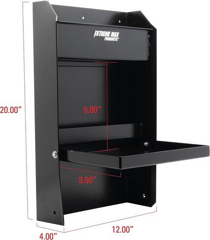 Extreme Max 5001.6119 Junior Wall-Mount Aluminum Work Station Storage Cabinet Flip-Out Work Tray with Paper Towel Rack Organizer for Enclosed Race Trailer Shop Garage Storage - Black in Kuwait