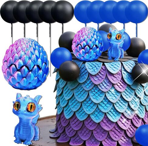 Black Dragon Cake Topper 3D Printed Dragon Eggs Cake Decorations Fantasy Dragon Birthday Party Favors Gold Black Balls Cake Toppers Baby Shower Decor in Kuwait