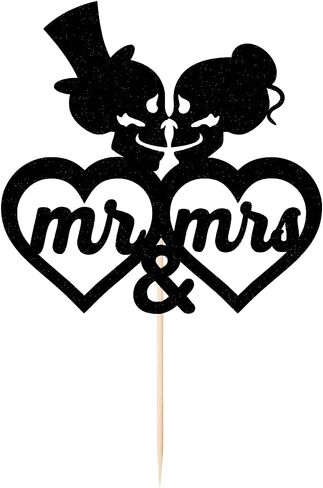 Skull MR & MRS Cake Topper ، Day of the Dead Sign for Skeleton Bride & Groom Wedding ، Halloween Party ، Anniversary Special Events Decoration Supplies in Kuwait