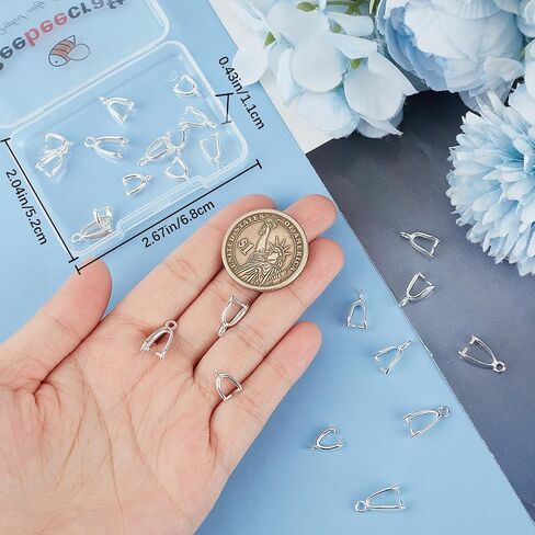 Beebeecraft 1 Box 30PCS 3 أحجام 925 Sterling Silver Flessed Pendant Pench Bails Ice Pick Clip Clasps Clasps Charm for DIY Necklace Making in Saudi Arabia