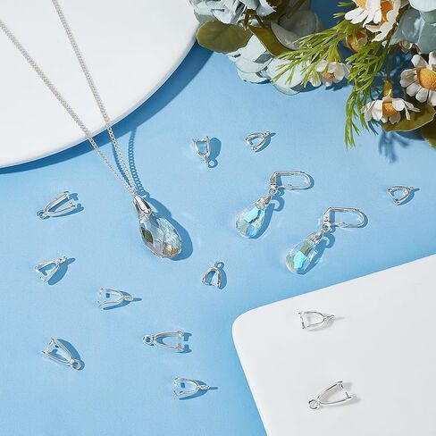 Beebeecraft 1 Box 30PCS 3 أحجام 925 Sterling Silver Flessed Pendant Pench Bails Ice Pick Clip Clasps Clasps Charm for DIY Necklace Making in Saudi Arabia