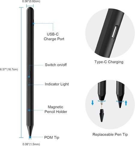 قلم لمس لجهاز iPad الجيل العاشر/التاسع، iPad Pro الجيل السادس/الخامس/الرابع/الثالث، متوافق مع (2018-2022) iPad Pro 12.9/11 بوصة، iPad 8th/7th/6th Gen، iPad Air 5th/4th/3rd الجيل، آيباد ميني الجيل السادس/الخامس in Kuwait