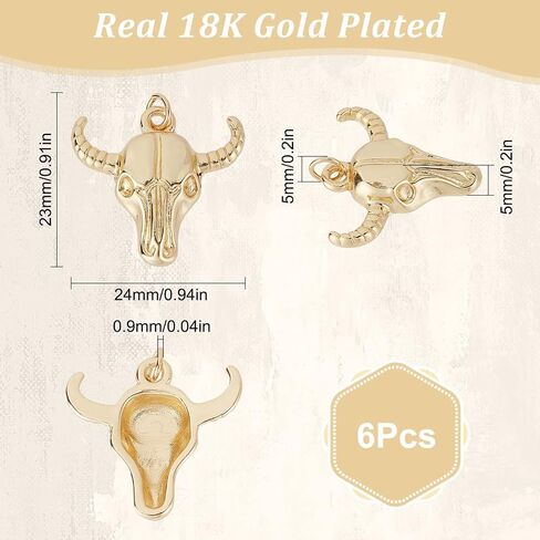SUNNYCLUE 1 Box 6Pcs Bull Charms Real 18K Gold Plated Brass Charm Western Cattle Head Animal Charm Ox Horn Cow Golden Charms for Jewelry Making Charm Necklace Earrings Keychain DIY Craft Men Women in Saudi Arabia