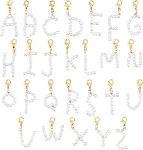 PH PandaHall 26pcs A~Z Pendants Imitated Pearl Charms Alphabet Letter Charms with Golden Alloy Lobster Claw Clasps for Jewelry Bracelet Necklace Making Shoes Deco DIY Crafting, 35~52mm in Saudi Arabia