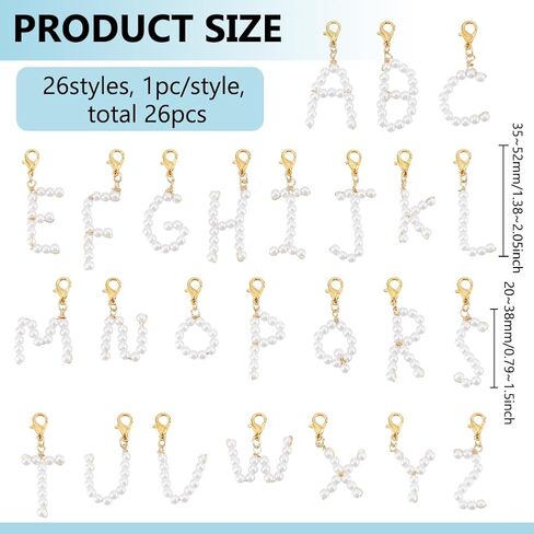 PH PandaHall 26pcs A~Z Pendants Imitated Pearl Charms Alphabet Letter Charms with Golden Alloy Lobster Claw Clasps for Jewelry Bracelet Necklace Making Shoes Deco DIY Crafting, 35~52mm in Saudi Arabia
