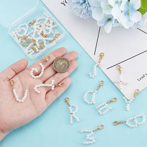 PH PandaHall 26pcs A~Z Pendants Imitated Pearl Charms Alphabet Letter Charms with Golden Alloy Lobster Claw Clasps for Jewelry Bracelet Necklace Making Shoes Deco DIY Crafting, 35~52mm in Saudi Arabia