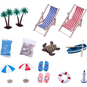 Toyvian Doll Accessories Beach Accessories Mini Resin Beach Landscape Swimming Pool Miniature Umbrella 1:12 Folding Beach Sunbath Chair Set Decoration Tiny House in Kuwait