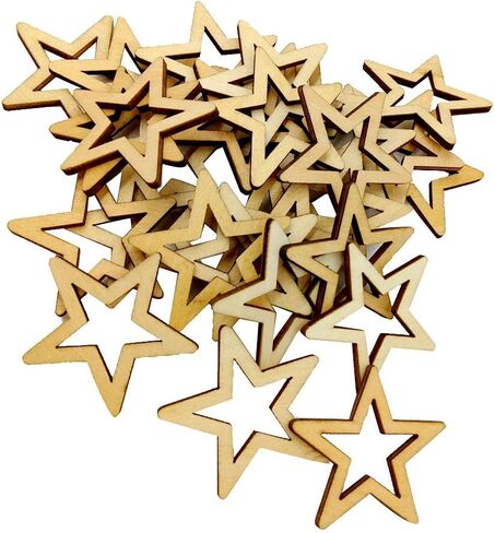 SM SunniMix 25 Pieces of 50mm Unfinished Hollow Wooden Star Ornaments for Scrapbooking in Saudi Arabia