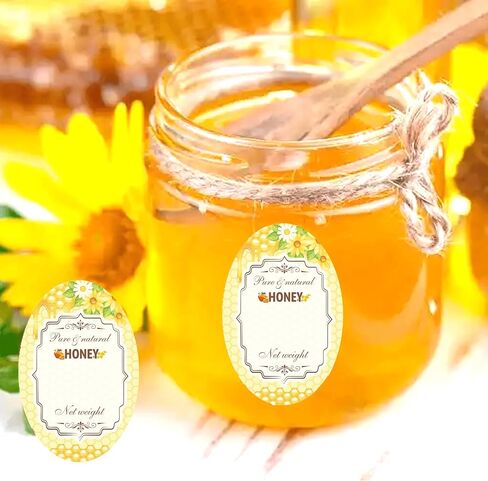 Oval Pure Natural Honey Swars and Bottles Labels Honey Bote Bottling Canning Labels Honey Farm Name Business Round Mason Jar Label لتربية النحل جرار 240 قطعة (عسل نقي) in Kuwait