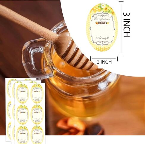 Oval Pure Natural Honey Swars and Bottles Labels Honey Bote Bottling Canning Labels Honey Farm Name Business Round Mason Jar Label لتربية النحل جرار 240 قطعة (عسل نقي) in Kuwait