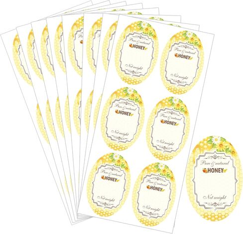 Oval Pure Natural Honey Swars and Bottles Labels Honey Bote Bottling Canning Labels Honey Farm Name Business Round Mason Jar Label لتربية النحل جرار 240 قطعة (عسل نقي) in Kuwait