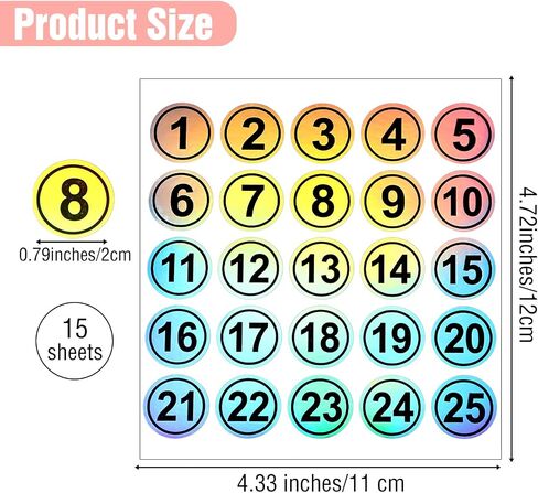15 PCS ملصقات رقم جولة 1-25 ملصقات لاصقة ذاتية رقم شارات 0.79 "ملصقات مستديرة مقاومة للماء ملصقات متتالية قابلة للليزر متتالية ليزر متتالية من 1 إلى 25 لصناديق تخزين المكتب in Kuwait