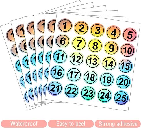 15 PCS ملصقات رقم جولة 1-25 ملصقات لاصقة ذاتية رقم شارات 0.79 "ملصقات مستديرة مقاومة للماء ملصقات متتالية قابلة للليزر متتالية ليزر متتالية من 1 إلى 25 لصناديق تخزين المكتب in Kuwait