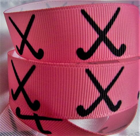 Grosgrain Ribbon - Hot Pink & Black Field Hockey Print - 7/8" Wide, 10 Yards - DIY Team Hair Bows, Team Lanyards and Crafts! in Saudi Arabia