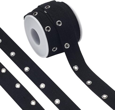 BENECREAT 8 Yards Black Cotton Grommet Eyelet Twill Tape, 1 inch Wide Metal Eyelet Ring Ribbon Strip for Sewing Crafts Making, Hole: 4mm in Saudi Arabia