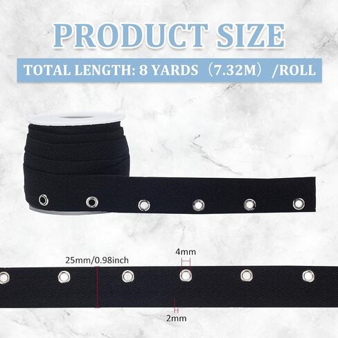 BENECREAT 8 Yards Black Cotton Grommet Eyelet Twill Tape, 1 inch Wide Metal Eyelet Ring Ribbon Strip for Sewing Crafts Making, Hole: 4mm in Saudi Arabia