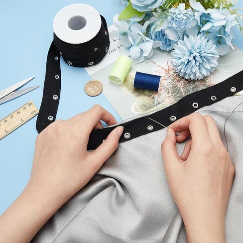 BENECREAT 8 Yards Black Cotton Grommet Eyelet Twill Tape, 1 inch Wide Metal Eyelet Ring Ribbon Strip for Sewing Crafts Making, Hole: 4mm in Saudi Arabia