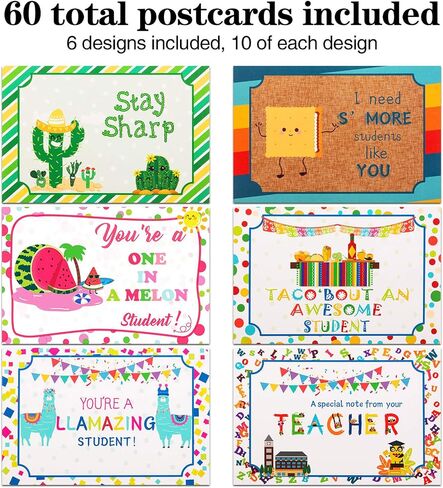Outus 60 Pcs Motivational Students Postcards Bulk, Teacher Mail Postcards for Students, Positive Notes Home from Teacher, Thinking of You Cards Classroom Incentives School Supplies(Mexican Style) in Saudi Arabia