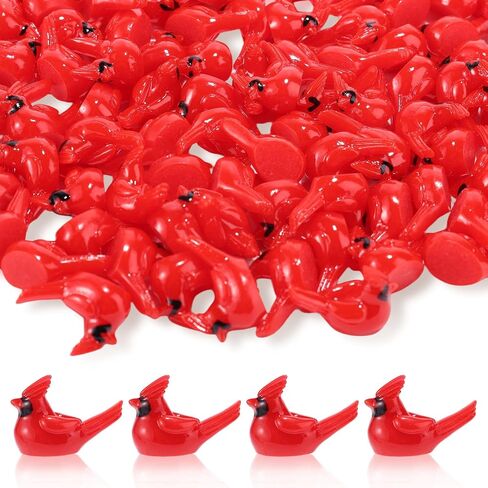 50pcs Mini Resin Red Cardinal Bird Figurines, Tiny Cardinal Figurine Figure Small Christmas Ornaments Miniature Animals Crafts Gifts for Dollhouse Cake Topper Christmas Decoration Decor in Saudi Arabia