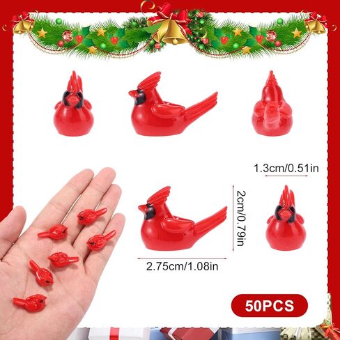 50pcs Mini Resin Red Cardinal Bird Figurines, Tiny Cardinal Figurine Figure Small Christmas Ornaments Miniature Animals Crafts Gifts for Dollhouse Cake Topper Christmas Decoration Decor in Saudi Arabia