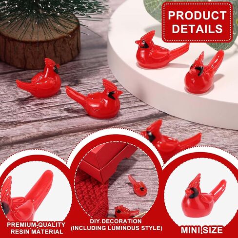 50pcs Mini Resin Red Cardinal Bird Figurines, Tiny Cardinal Figurine Figure Small Christmas Ornaments Miniature Animals Crafts Gifts for Dollhouse Cake Topper Christmas Decoration Decor in Saudi Arabia