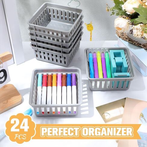 Tatuo 24 Pcs Classroom Storage Baskets Bulk Small Plastic Baskets for Organizing Crayon Pencil Containers Organizer Bins for Office Desk Drawer Home, 5.31 x 5.31 x 2.44 Inch(Black) in Saudi Arabia