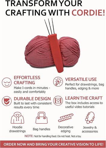 House Village Cordie - I -Cord Hand Tool للحياكة والكروشيه وملاحظ I -Cord و DIY Crafts (Coral Red) - صانع الحبل ، أداة متينة مضغوطة مع تعليمات الفيديو in Saudi Arabia