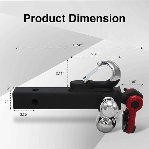 Trailer Hitch Ball Mount with Tow Shackle and 3/4" Hitch Pin Clip for Heavy Duty Trucks, SUVs, and Cars, Multifunctional 2 in 1 Hitch Mount Fits 2Inch Hitch Receiver in Saudi Arabia