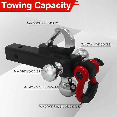 Trailer Hitch Ball Mount with Tow Shackle and 3/4" Hitch Pin Clip for Heavy Duty Trucks, SUVs, and Cars, Multifunctional 2 in 1 Hitch Mount Fits 2Inch Hitch Receiver in Saudi Arabia