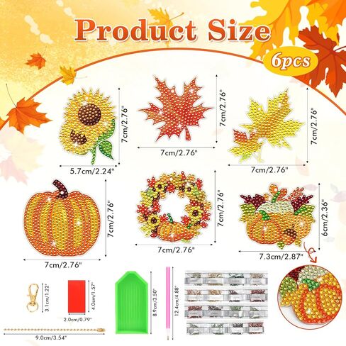 HOWAF 6pcs Fall Diamond Art Painting, DIY Autumn Diamond Art Painting Kit, Pumpkin Maple Leaves Sunflower Gem Diamonds Crafts for Kids Thanksgiving Activities in Saudi Arabia