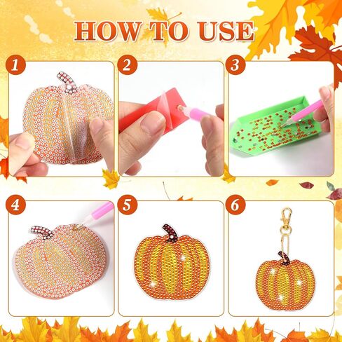 HOWAF 6pcs Fall Diamond Art Painting, DIY Autumn Diamond Art Painting Kit, Pumpkin Maple Leaves Sunflower Gem Diamonds Crafts for Kids Thanksgiving Activities in Saudi Arabia