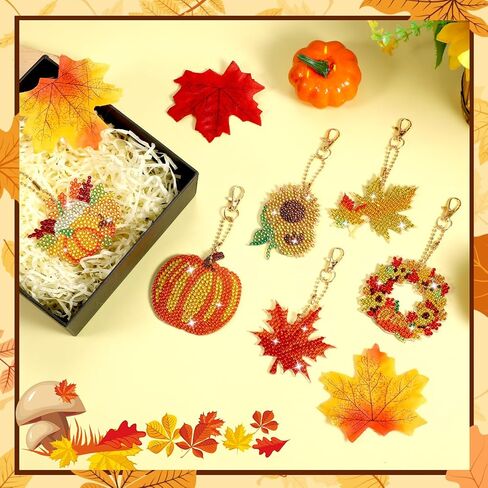 HOWAF 6pcs Fall Diamond Art Painting, DIY Autumn Diamond Art Painting Kit, Pumpkin Maple Leaves Sunflower Gem Diamonds Crafts for Kids Thanksgiving Activities in Saudi Arabia