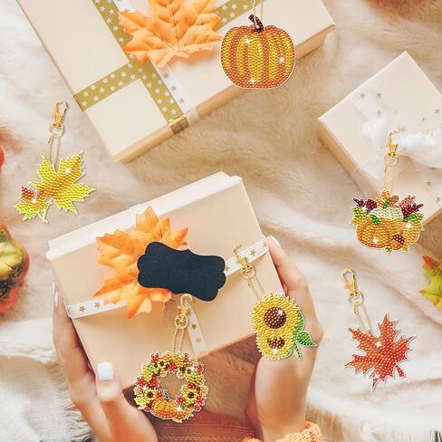 HOWAF 6pcs Fall Diamond Art Painting, DIY Autumn Diamond Art Painting Kit, Pumpkin Maple Leaves Sunflower Gem Diamonds Crafts for Kids Thanksgiving Activities in Saudi Arabia