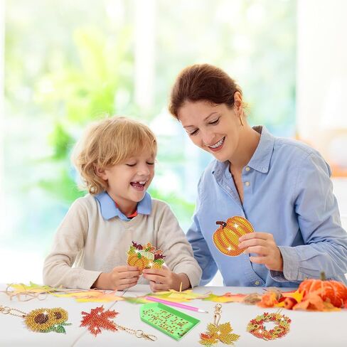 HOWAF 6pcs Fall Diamond Art Painting, DIY Autumn Diamond Art Painting Kit, Pumpkin Maple Leaves Sunflower Gem Diamonds Crafts for Kids Thanksgiving Activities in Saudi Arabia