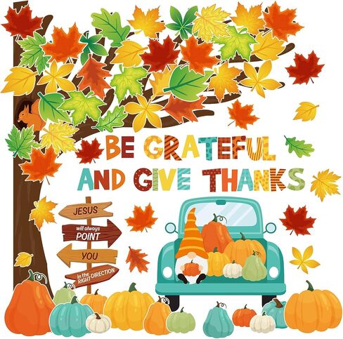 Whaline Fall Tree Bulletin Board Decoration Thanksgiving Tree Maple Leaves Pumpkin Truck Paper Cutouts Grateful Give Thanks Cutouts for Autumn Harvest School Classroom Chalkboard Wall Decor, 96Pcs in Saudi Arabia