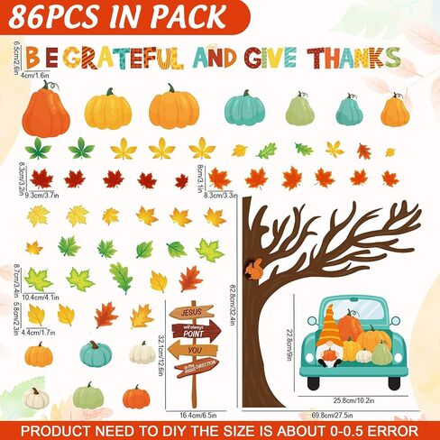 Whaline Fall Tree Bulletin Board Decoration Thanksgiving Tree Maple Leaves Pumpkin Truck Paper Cutouts Grateful Give Thanks Cutouts for Autumn Harvest School Classroom Chalkboard Wall Decor, 96Pcs in Saudi Arabia