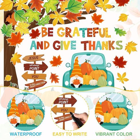 Whaline Fall Tree Bulletin Board Decoration Thanksgiving Tree Maple Leaves Pumpkin Truck Paper Cutouts Grateful Give Thanks Cutouts for Autumn Harvest School Classroom Chalkboard Wall Decor, 96Pcs in Saudi Arabia