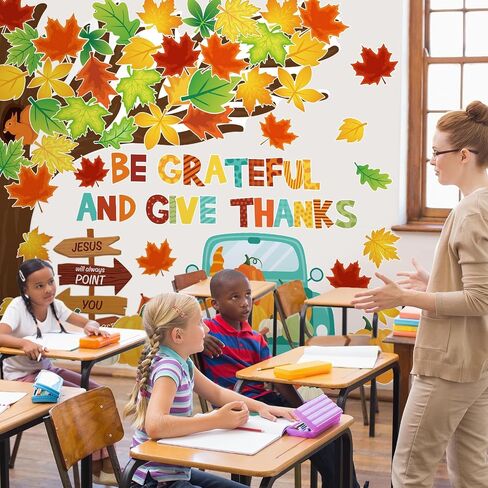 Whaline Fall Tree Bulletin Board Decoration Thanksgiving Tree Maple Leaves Pumpkin Truck Paper Cutouts Grateful Give Thanks Cutouts for Autumn Harvest School Classroom Chalkboard Wall Decor, 96Pcs in Saudi Arabia
