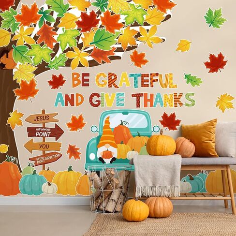 Whaline Fall Tree Bulletin Board Decoration Thanksgiving Tree Maple Leaves Pumpkin Truck Paper Cutouts Grateful Give Thanks Cutouts for Autumn Harvest School Classroom Chalkboard Wall Decor, 96Pcs in Saudi Arabia