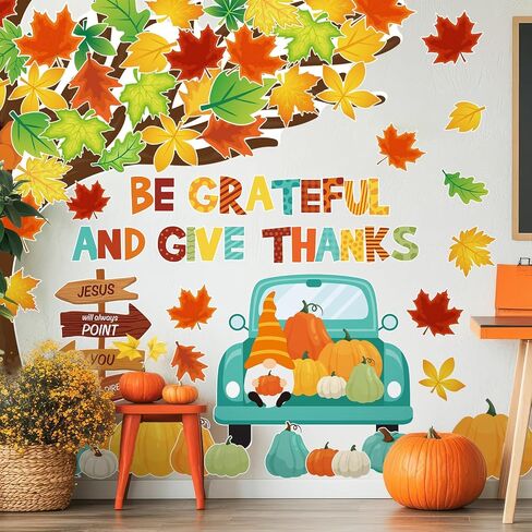 Whaline Fall Tree Bulletin Board Decoration Thanksgiving Tree Maple Leaves Pumpkin Truck Paper Cutouts Grateful Give Thanks Cutouts for Autumn Harvest School Classroom Chalkboard Wall Decor, 96Pcs in Saudi Arabia
