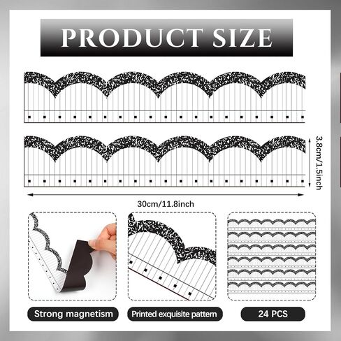 TaoBary 24 Pcs Composition Magnetic Borders for Classroom Whiteboard 11.8 x 1.5" Magnetic Bulletin Board Borders Composition Scalloped Strips Trim for Classroom School Office Decoration in Saudi Arabia