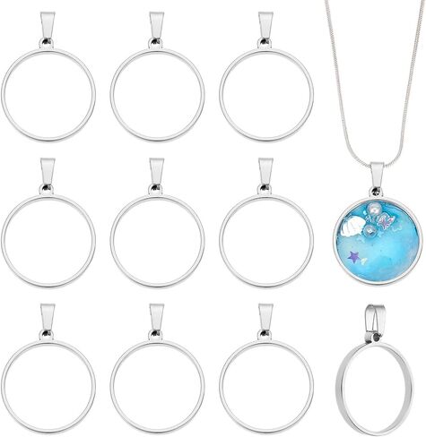 UniCraftale Round Open Back Pendants Fteld Steel Ring Frame Pendants هندسة الفراغات سحر جوفاء إطار قلادة كابوشون لأقراط سوار قلادة صنع المجوهرات in Saudi Arabia