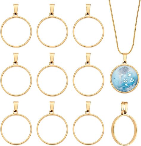 UniCraftale Round Open Back Pendants Fteld Steel Ring Frame Pendants هندسة الفراغات سحر جوفاء إطار قلادة كابوشون لأقراط سوار قلادة صنع المجوهرات in Kuwait