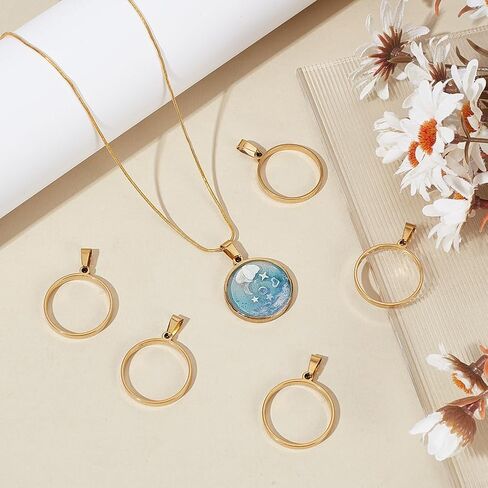 UniCraftale Round Open Back Pendants Fteld Steel Ring Frame Pendants هندسة الفراغات سحر جوفاء إطار قلادة كابوشون لأقراط سوار قلادة صنع المجوهرات in Kuwait
