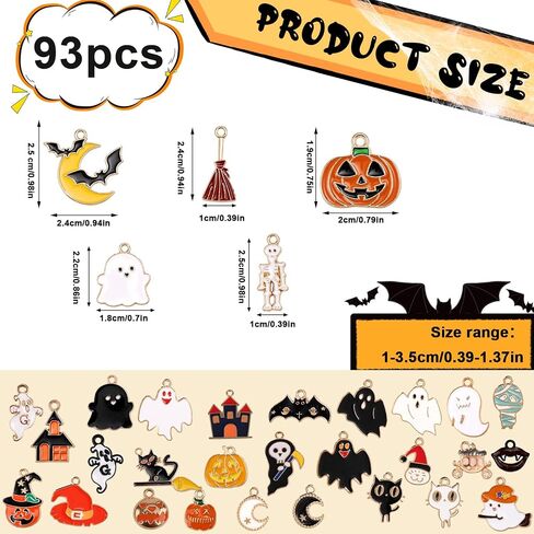 93pcs سحر الهالوين ، مينا هالوين المعلقات اليقطين الساحرة قبعة شبح العنكبوت سحر القمر لصالح سوار DIY الصنع المجوهرات وصنع الزخرفة in Saudi Arabia